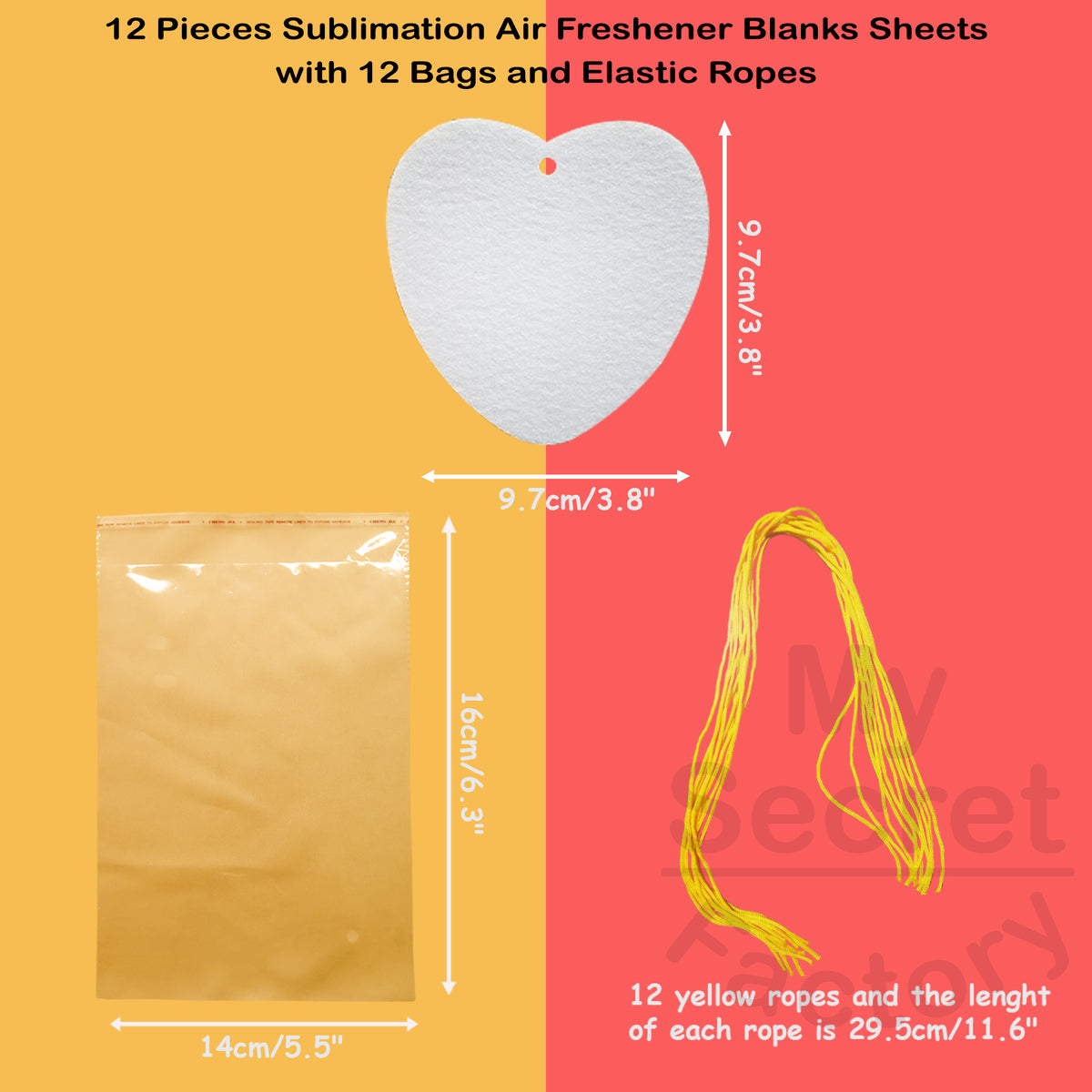 12 Pieces Horizontal rectangle Sublimation Air Freshener Blanks Sheets with  12 bags and Ropes