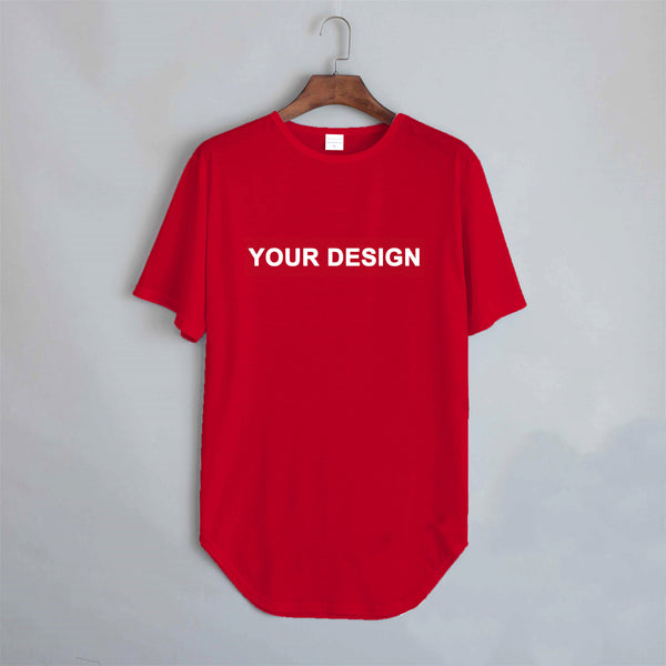 Mockup of Longline Curved Hem T-shirt on Hanger in Front View (FREE) -  Resource Boy