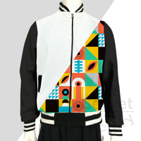 Zipper Jacket All Over Print Front & Back. Sleeves Black Color