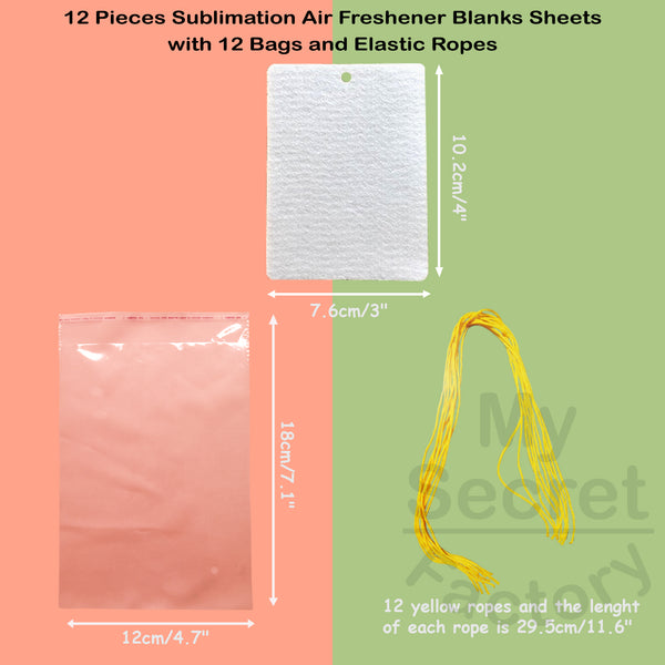 12 Pieces Vertical Rectangle Air Freshener Sheets with 12 bags and Ropes