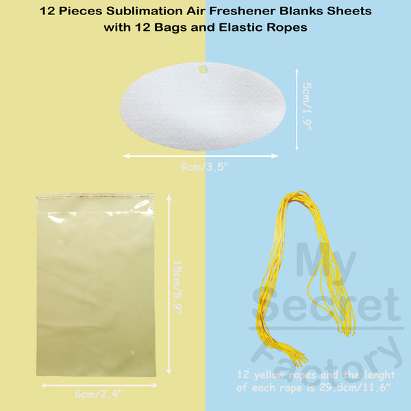 12 Pieces Oval Air Freshener Sheets with 12 bags and Ropes