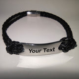 Engraving Custom Stainless Steel Double Black PU Leather Magnetic Clasp Bracelet Bulk Order