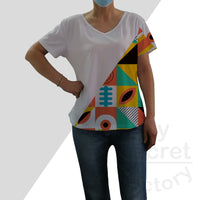 Hips T All Over Print Poly Cotton-Feel Curve  V Neck