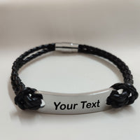 Engraving Custom Stainless Steel Double Black PU Leather Magnetic Clasp Bracelet Bulk Order